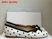 Dior Romance Ballet Flat in White Cotton Embroidered with Black PolkaDior Motif Replica