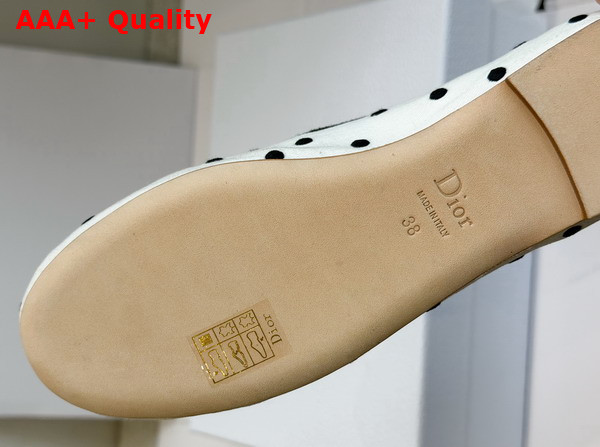 Dior Romance Ballet Flat in White Cotton Embroidered with Black PolkaDior Motif Replica