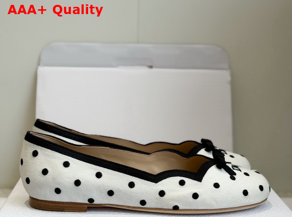 Dior Romance Ballet Flat in White Cotton Embroidered with Black PolkaDior Motif Replica