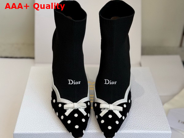 Dior Romance Heeled Ankle Boot in Black Cotton Embroidered with White PolkaDior Motif Replica