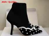 Dior Romance Heeled Ankle Boot in Black Cotton Embroidered with White PolkaDior Motif Replica
