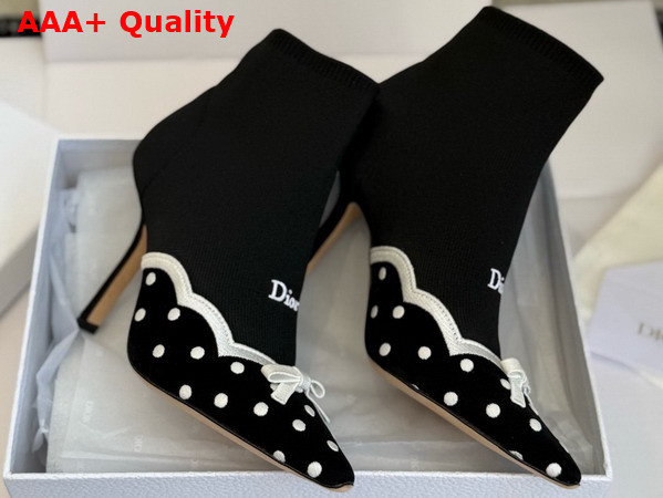 Dior Romance Heeled Ankle Boot in Black Cotton Embroidered with White PolkaDior Motif Replica