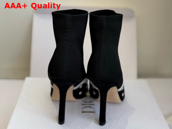 Dior Romance Heeled Ankle Boot in Black Cotton Embroidered with White PolkaDior Motif Replica