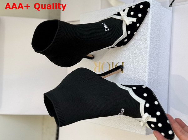 Dior Romance Heeled Ankle Boot in Black Cotton Embroidered with White PolkaDior Motif Replica