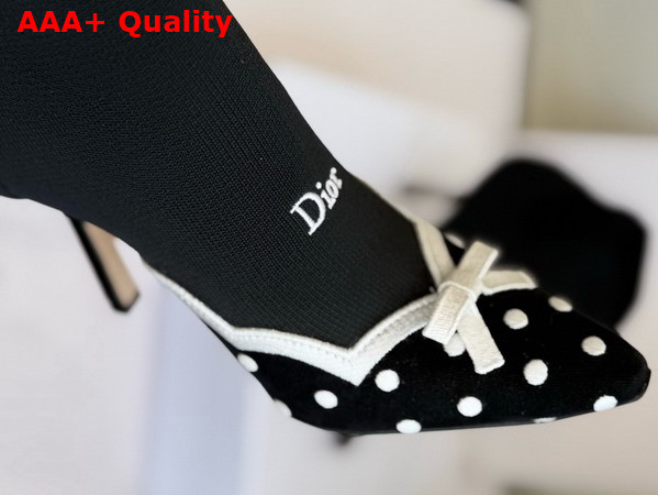 Dior Romance Heeled Ankle Boot in Black Cotton Embroidered with White PolkaDior Motif Replica
