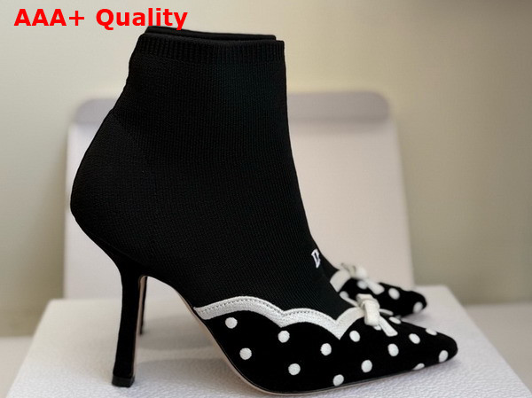 Dior Romance Heeled Ankle Boot in Black Cotton Embroidered with White PolkaDior Motif Replica