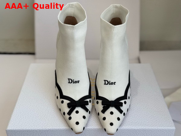 Dior Romance Heeled Ankle Boot in White Cotton Embroidered with Black PolkaDior Motif Replica