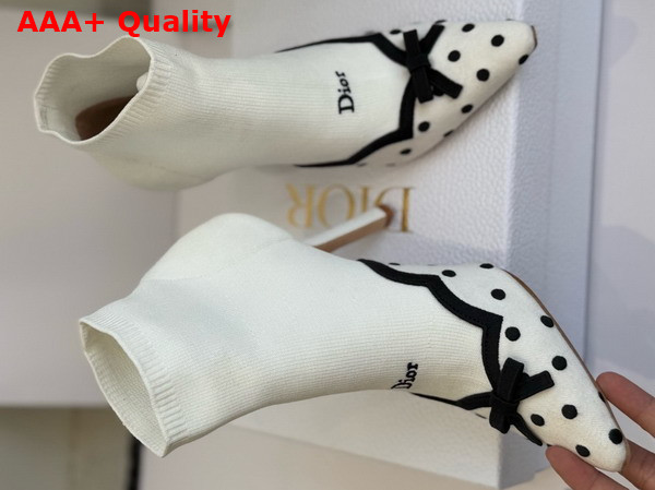 Dior Romance Heeled Ankle Boot in White Cotton Embroidered with Black PolkaDior Motif Replica
