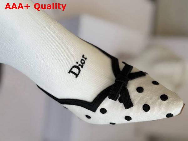 Dior Romance Heeled Ankle Boot in White Cotton Embroidered with Black PolkaDior Motif Replica