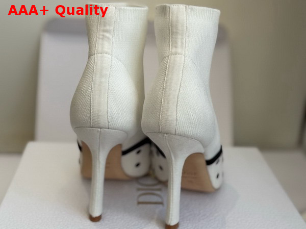 Dior Romance Heeled Ankle Boot in White Cotton Embroidered with Black PolkaDior Motif Replica