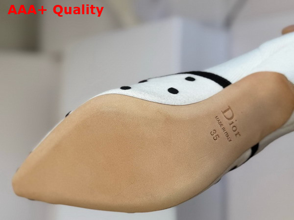 Dior Romance Heeled Ankle Boot in White Cotton Embroidered with Black PolkaDior Motif Replica