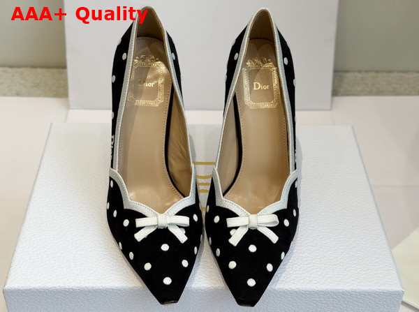 Dior Romance Pump in Black Cotton Embroidered with White PolkaDior Motif Replica