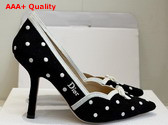 Dior Romance Pump in Black Cotton Embroidered with White PolkaDior Motif Replica
