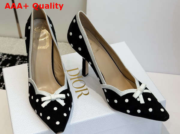 Dior Romance Pump in Black Cotton Embroidered with White PolkaDior Motif Replica