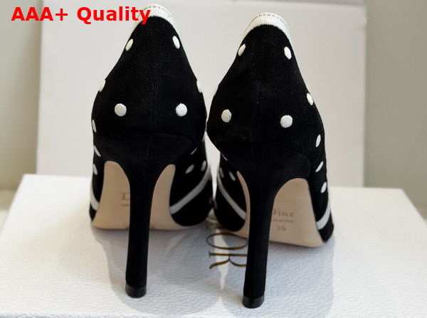 Dior Romance Pump in Black Cotton Embroidered with White PolkaDior Motif Replica