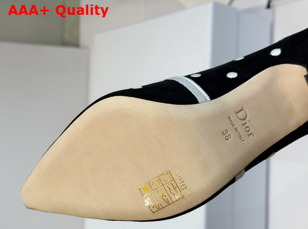 Dior Romance Pump in Black Cotton Embroidered with White PolkaDior Motif Replica