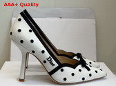 Dior Romance Pump in White Cotton Embroidered with Black PolkaDior Motif Replica