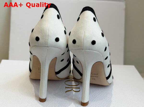 Dior Romance Pump in White Cotton Embroidered with Black PolkaDior Motif Replica