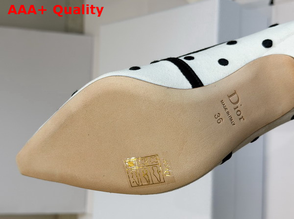 Dior Romance Pump in White Cotton Embroidered with Black PolkaDior Motif Replica