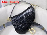 Dior Saddle Alligator Bag in Black Shiny Alligator Replica