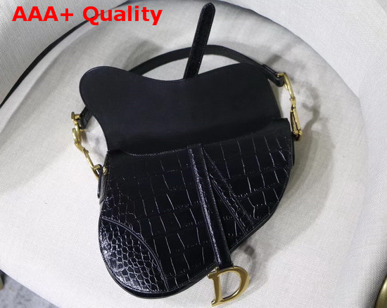 Dior Saddle Alligator Bag in Black Shiny Alligator Replica
