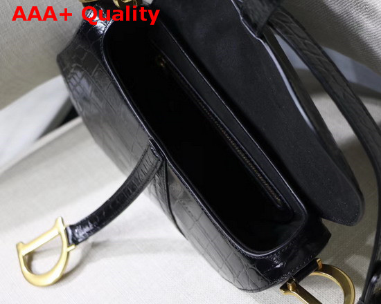 Dior Saddle Alligator Bag in Black Shiny Alligator Replica