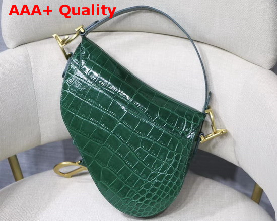 Dior Saddle Alligator Bag in Green Shiny Alligator Replica