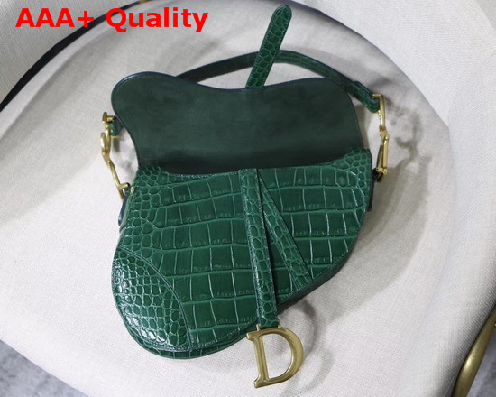Dior Saddle Alligator Bag in Green Shiny Alligator Replica