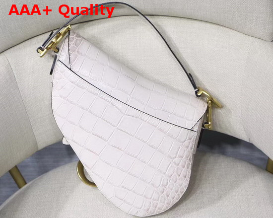 Dior Saddle Alligator Bag in White Shiny Alligator Replica