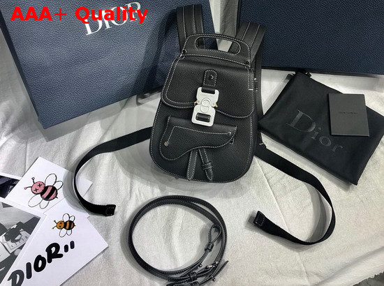 Dior Saddle Backpack in Black Grained Calfskin with Silver Christian Dior Buckle Replica