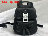 Dior Saddle Backpack in Black Grained Calfskin with Silver Christian Dior Buckle Replica