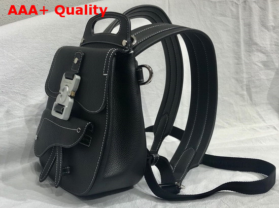 Dior Saddle Backpack in Black Grained Calfskin with Silver Christian Dior Buckle Replica