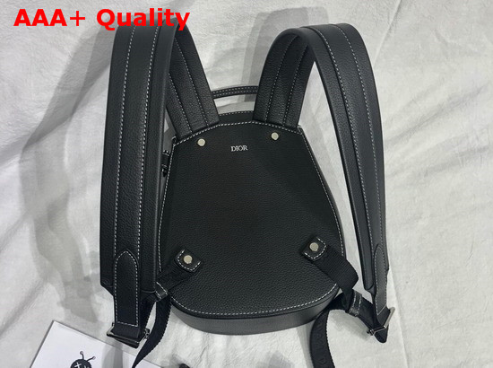 Dior Saddle Backpack in Black Grained Calfskin with Silver Christian Dior Buckle Replica