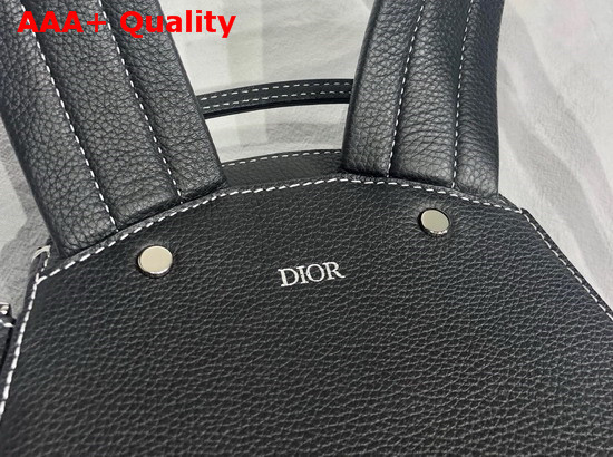 Dior Saddle Backpack in Black Grained Calfskin with Silver Christian Dior Buckle Replica