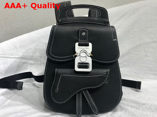Dior Saddle Backpack in Black Grained Calfskin with Silver Christian Dior Buckle Replica