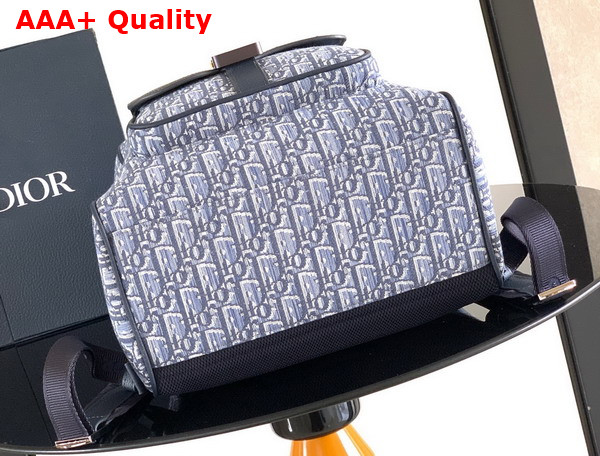 Dior Saddle Backpack in Blue Dior Oblique Jacquard and Blue Grained Calfskin Replica