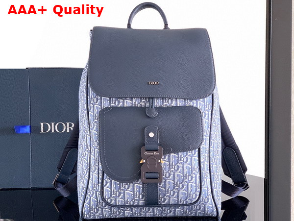 Dior Saddle Backpack in Blue Dior Oblique Jacquard and Blue Grained Calfskin Replica