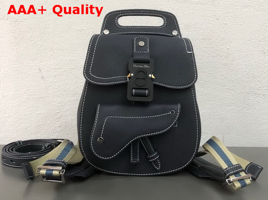 Dior Saddle Backpack in Blue Grained Calfskin with Black Christian Dior Buckle Replica
