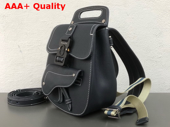Dior Saddle Backpack in Blue Grained Calfskin with Black Christian Dior Buckle Replica