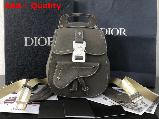 Dior Saddle Backpack in Grey Grained Calfskin with Silver Christian Dior Buckle Replica