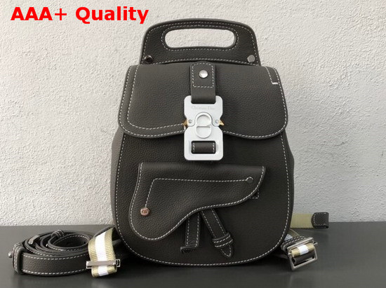 Dior Saddle Backpack in Grey Grained Calfskin with Silver Christian Dior Buckle Replica