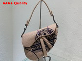 Dior Saddle Bag Beige Jute Canvas Embroidered with Dior Union Motif Replica