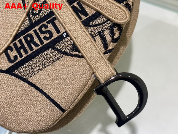 Dior Saddle Bag Beige Jute Canvas Embroidered with Dior Union Motif Replica