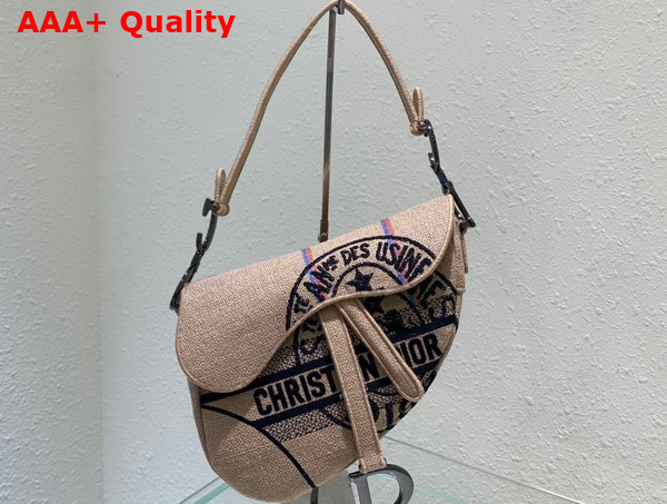 Dior Saddle Bag Beige Jute Canvas Embroidered with Dior Union Motif Replica