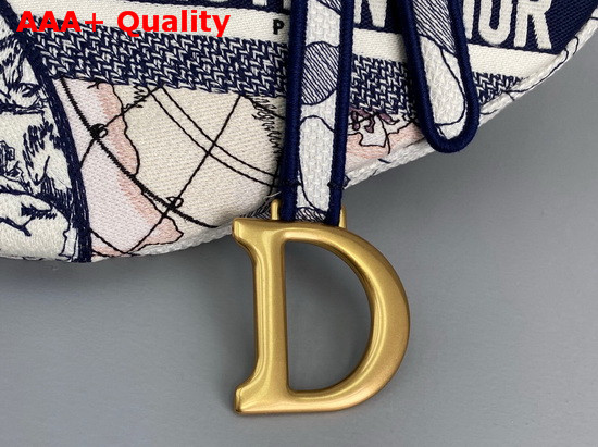 Dior Saddle Bag Blue Multicolor Dior Around the World Embroidery Replica