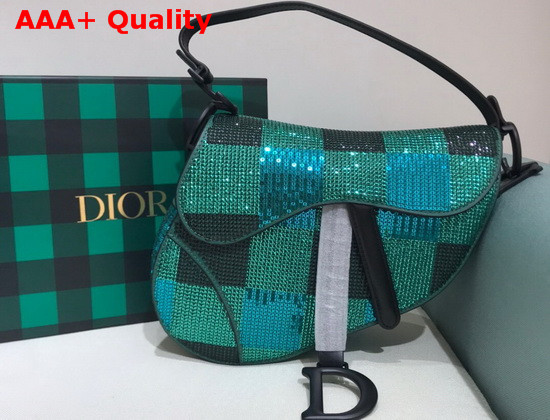 Dior Saddle Bag Green Sequin Embroidery Replica