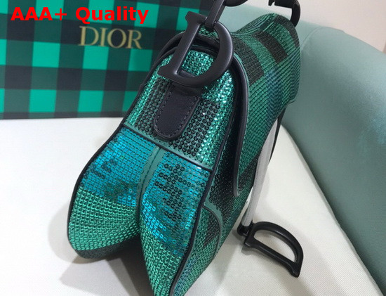 Dior Saddle Bag Green Sequin Embroidery Replica