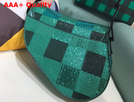 Dior Saddle Bag Green Sequin Embroidery Replica
