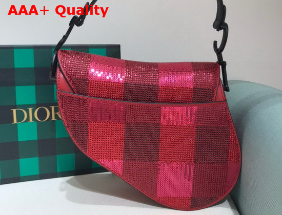 Dior Saddle Bag Red Sequin Embroidery Replica