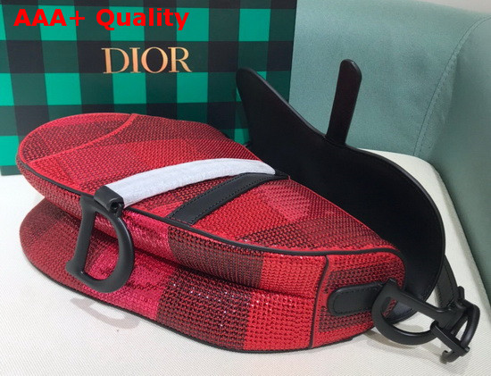 Dior Saddle Bag Red Sequin Embroidery Replica
